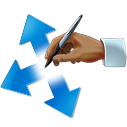 a windows vista icon of of a hand writing with perpendicular arrows